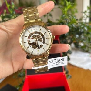 Invicta Objet D’Art Gold and White Skeleton Watch